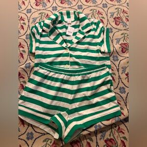 NWT J Crew Green and White Striped Pajama Set